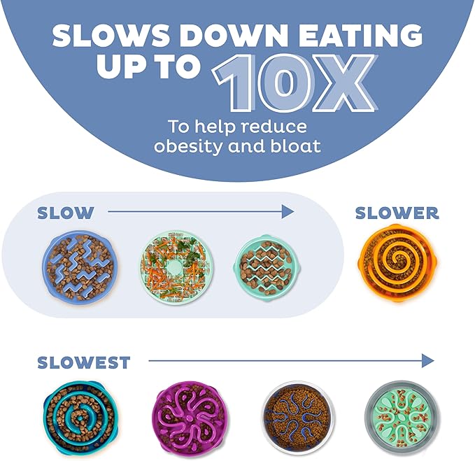 Outward Hound Large Slow Feeder Bowl, Puzzle Maze for Fast Eaters, Medium to Large Dogs, Helps Prevent Bloat & Aid Digestion, Holds 4 Cups Wet or Dry Food, Non-Slip, Made Without BPA, Blue