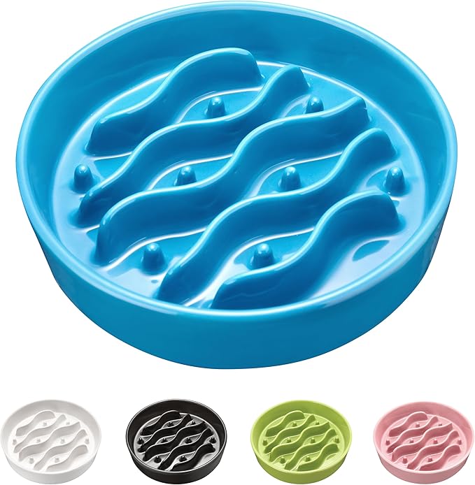 Ceramic Slow Feeder Dog Bowls for Medium and Large Dogs, 2.0 Cups Dog Slow Feeder for Fast Eater, 30oz, 8in, Baby Blue