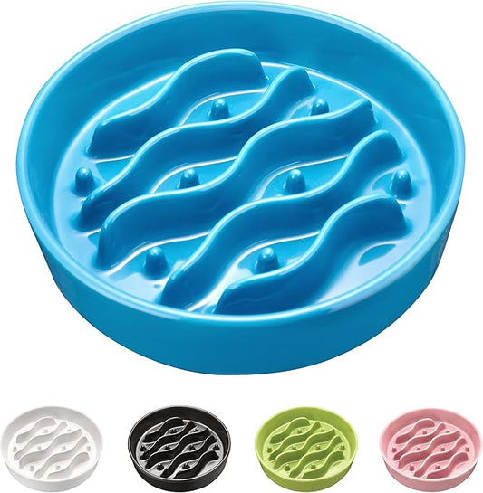 Ceramic Slow Feeder Dog Bowls for Medium and Large Dogs, 2.0 Cups Dog Slow Feeder for Fast Eater, 30oz, 8in, Baby Blue