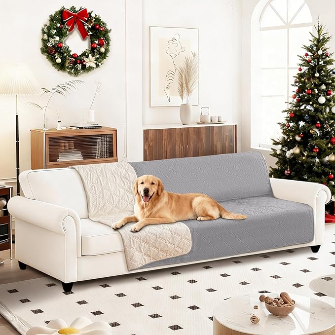 Waterproof Dog Bed Cover, Non-Slip Dog Blanket for Couch, Couch Covers for Dogs Washable, Pet Blanket for Furniture, Pet Bed Mat for Sofa, Car, Pet Supplies (82x82 Inch, Light Grey)