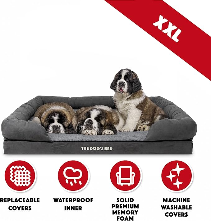 The Dog’s Bed Medium Support Memory Foam Dog Bed XXL Plush Grey, Pain Relief: Arthritis, Hip & Elbow Dysplasia, Supportive, Calming, Waterproof Washable Cover, Veterinary Approved