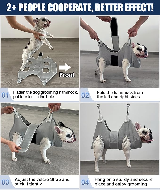 Dog Grooming Hammock Harness, M-Large Dog Hammock for Nail Trim, Gray Dog Restraint for Nail Clipping,Dog Grooming Sling Thick Neck Support