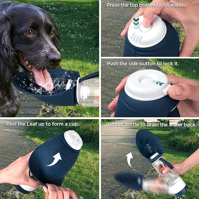 Dog Water Bottle, Portable Pet Water Bottle with Food Container and Drinking Feeder, Leak Proof, BPA-Free, Foldable Puppy Water Cup Dispenser for Outdoor Walking, Travel, Hiking 20OZ