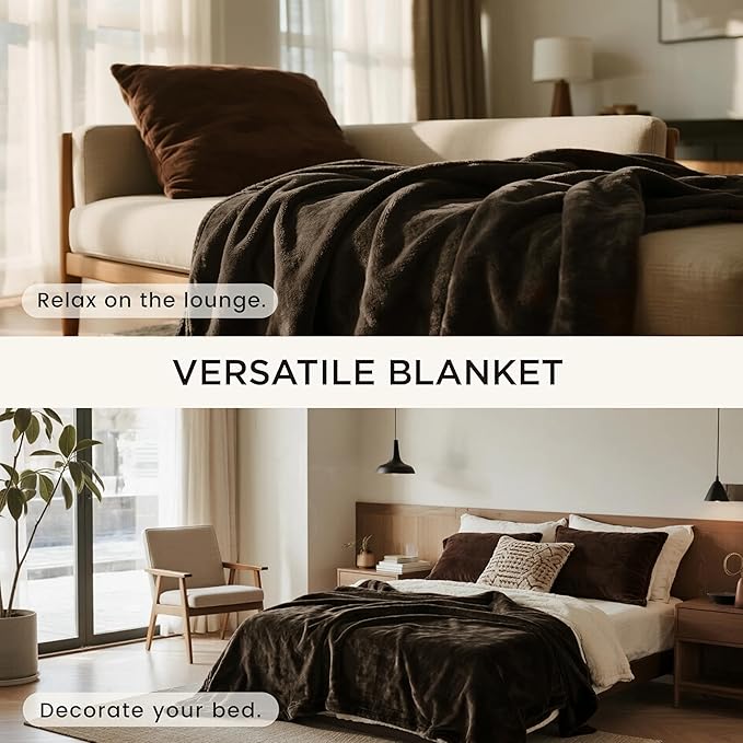 gogobunny Waterproof Bed Blanket, Reversible Sherpa Fleece Throw Blanket for Dog Puppy Cat, Furniture Cover Protects Bed Couch Sofa from Liquid Pee and Pet Fur (Dark Brown, 50x60 inches)