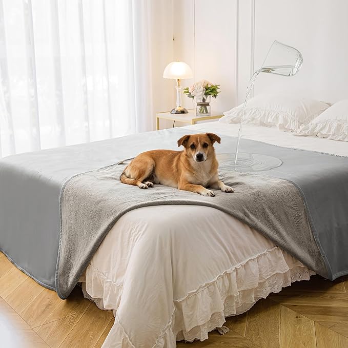Waterproof Blanket for Bed, Leak Proof Dog Couch Blankets Reversible, Pet Throw Sofa Furniture Protector Machine Washable-82 x120,Light Grey+Dark Grey