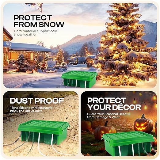 SockitBox – The Original Weatherproof Connection Box – Indoor & Outdoor Electrical Power Cord Enclosure for Timers, Extension Cables, Reels, Transformers, Power Strips, Lights & Tools – Large – Green