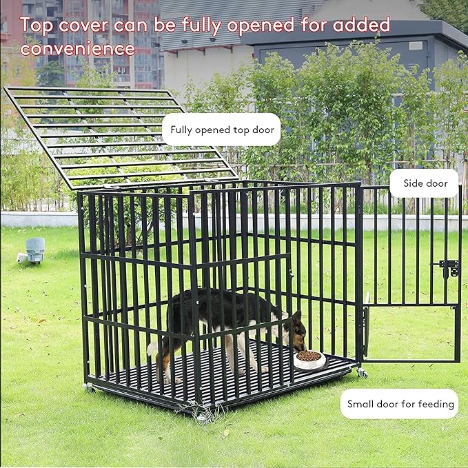 BingoPaw Heavy Duty Dog Crate: 42Inch Large Dog Crate Escape Proof with Higher Inner Space - XL Metal Dog Cage Made by Square Tube with Double Door