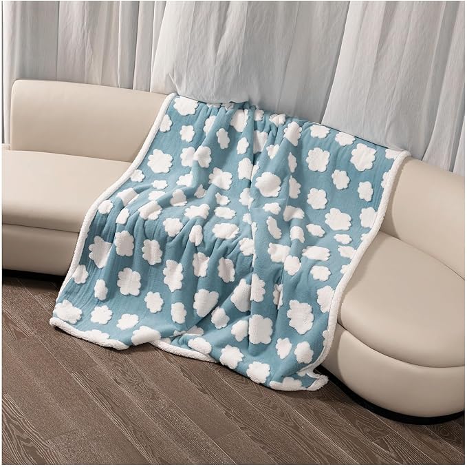 Blue Waterproof Pet Blanket,Dog Bed Covers Couch Sofa Stylish Jacquard Cute Pets Throw Blankets for Puppy Cats Washable Reversible Furniture Protection Covers (Blue Cloud,L)