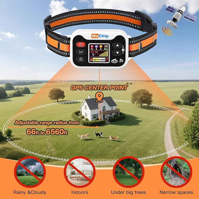 GPS Dog Collar with 3 Correction Mode,Wireless Dog Fence System with Open Outdoor IPX7 Waterproof (Orange White)