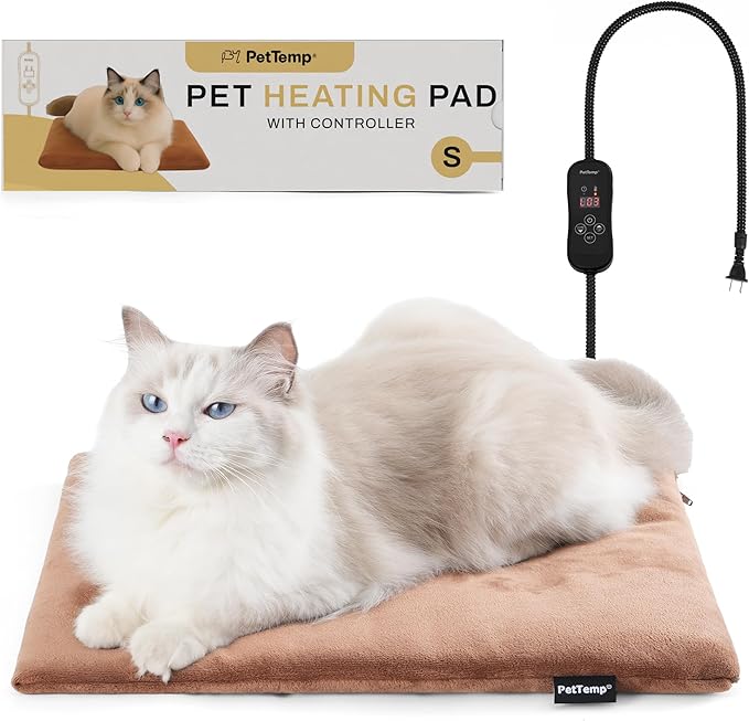 Cat Heating Pad, Heated Cat Bed with 5 Heat Levels, Timer & Auto Shut-Off, Waterproof Warmer with Thick Fleece Cover, Chew-Resistant Cord, for Indoor & Sheltered Outdoor Use, 16" x 13"