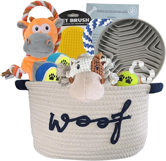 New Puppy Gift Basket - Premium Puppy Starter Kit and Dog Gift Basket with Dog Toys - Perfect Doggie Birthday Gifts and Puppy Necessities with Pet Toy Basket.