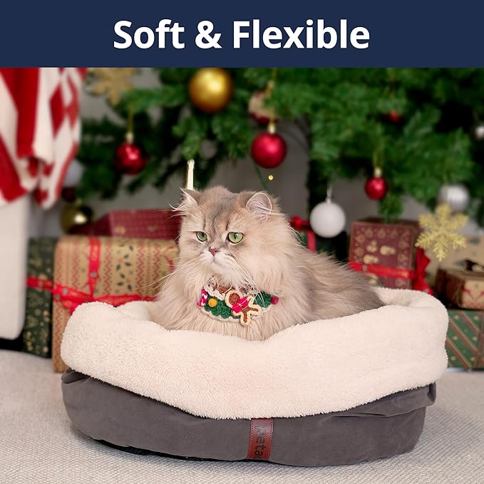 Self Warming Cat Bed, 17.7" x 13.7" Anti-Slip Soft Round Thermal Pet Cushion Bed for Kittens, Cats, Puppies and Small Dogs, Gray
