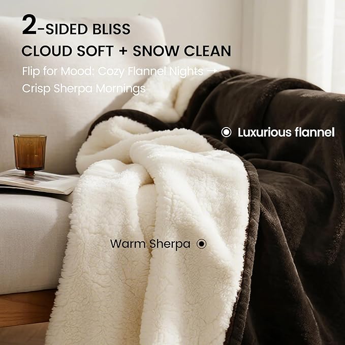 gogobunny Waterproof Bed Blanket, Reversible Sherpa Fleece Throw Blanket for Dog Puppy Cat, Furniture Cover Protects Bed Couch Sofa from Liquid Pee and Pet Fur (Dark Brown, 90x108 inches)