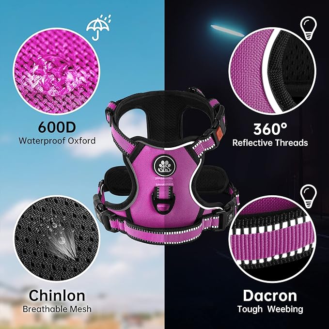 NESTROAD No Pull Dog Harness,Adjustable Oxford Dog Vest Harness with Leash,Reflective No-Choke Pet Harness with Easy Control Soft Handle for Large Dogs(Large,Fuchsia Pink)