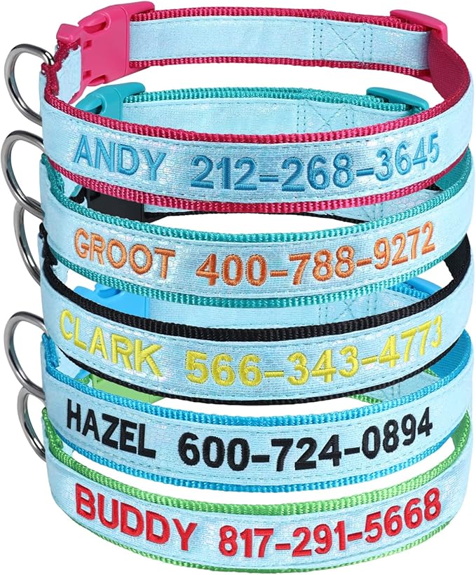 Personalized Reflective Dog Collars, Custom Glowing Luminous ID Collar Embroidered Name and Phone Number 4 Adjustable Sizes X-Small Small Medium Large for Boy and Girl Dogs (Fluorescent Glow)