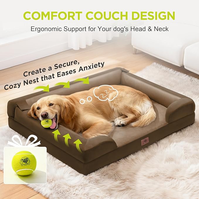 Orthopedic Dog Bed for Extra Large Dogs,XXL Waterproof Egg Crate Memory Foam Pet Bed Bolsters with Removable Washable Cover & Non-Slip Bottom, Tennis Ball Toy, 45 x 35