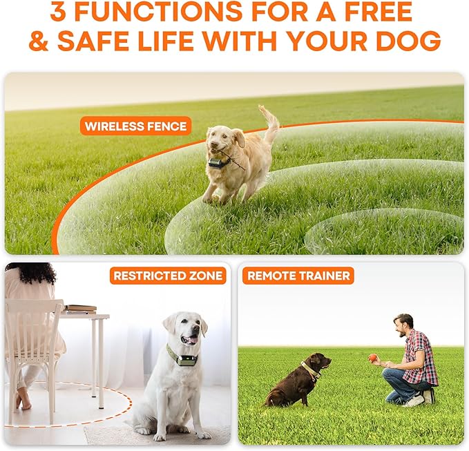 2025 Upgraded Wireless Dog Fence, No-Wire Electric Pet Containment System High-Precision Boundary Control, Up to 5.6 Acres, Waterproof & Rechargeable Collar, Safe Training for 1–3 Dogs