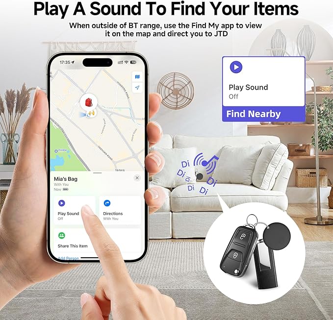 JTD Mini Trackers & Wallet Tracker Card, Find My Smart Wallet Card Rechargeable, IP68 Waterproof, Compatible with Apple (iOS Only), Luggage Label Item Locator (2tags1card)