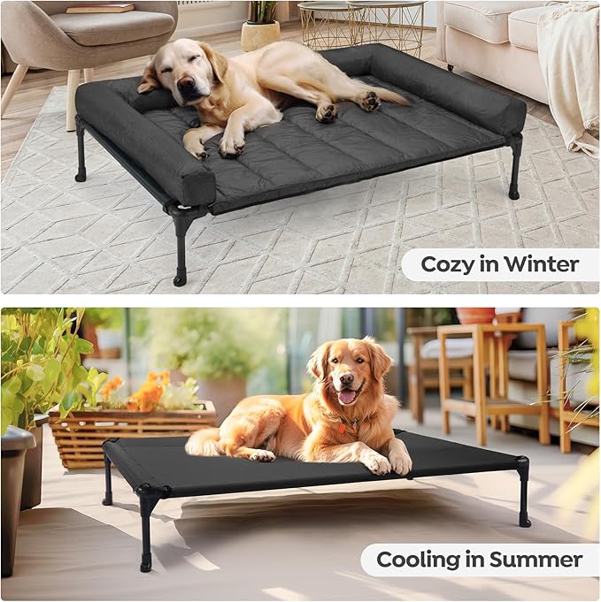 Veehoo Cooling Elevated Dog Bed Add Removable Waterproof Bolster Cushion Mat, Raised Pet Cot with Breathable Teslin Mesh, No-Slip Feet, Dog Sofa Bed for Indoor Outdoor, Medium, Black CWC2331B
