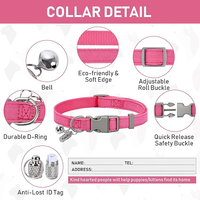 GAMUDA Small Pet Harness Collar and Leash Set, Step in No Chock No Pull Linen Fabric Soft Mesh Dog Vest Harnesses Reflective for Dogs Puppy Cats Kitten Rabbit (Pink, L)