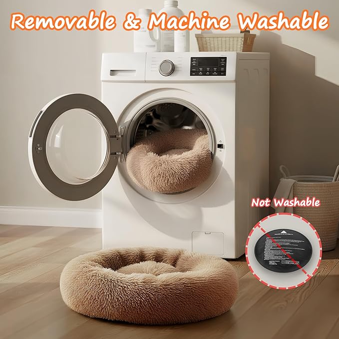 Heated Cat Bed for Indoor Cats, 23-inch Cozy Donut with USB Power, Adjustable Temperature & Timer, Machine Washable Cover for Small & Medium Cats (Camel)