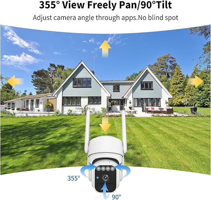 Solar Security Cameras Wireless Outdoor, 360°View, Color Night Vision, SD/Cloud Storage, Auto Tracking, 2-Way Talk, 2.4GHz WiFi, IP65 Waterproof