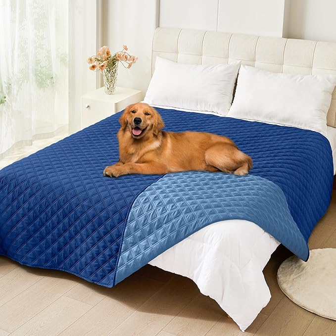 Smiry Waterproof Dog Bed Cover Pet Blanket, Soft Washable Dog Blanket for Furniture Bed Couch Sofa Reversible, Checkered (82"x102", Navy/Blue)