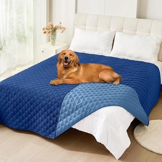 Smiry Waterproof Dog Bed Cover Pet Blanket, Soft Washable Dog Blanket for Furniture Bed Couch Sofa Reversible, Checkered (82"x102", Navy/Blue)
