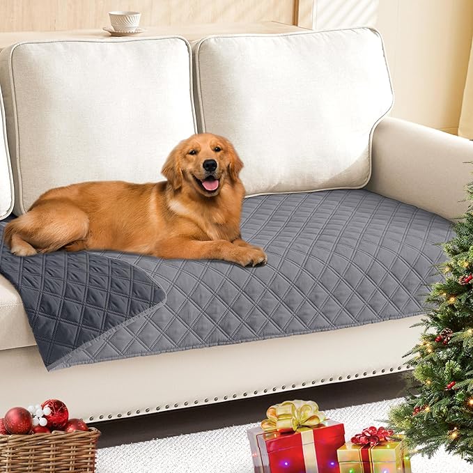 Smiry Waterproof Dog Bed Cover Pet Blanket, Soft Washable Dog Blanket for Furniture Bed Couch Sofa Reversible, Checkered (30"x80", Grey/Dark Grey)