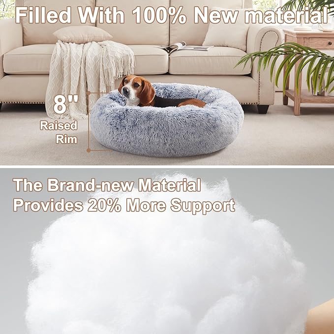 33 inches Donut Dog Bed for Medium Large Dogs,Calming Fluffy Round Pet Bed with Removable & Washable Cover,Fits up to 65 lbs Pets(Dark Blue,M Plus)