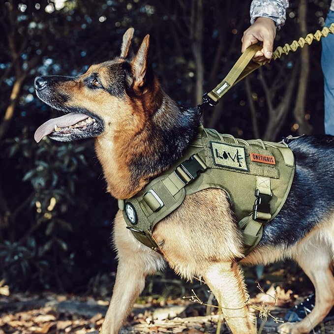 OneTigris Tactical Dog Harness,No-Pull Dog Vest with Leash Clips,Dog Harness Adjustable for Hiking Training Outdoor Dogs(Ranger Green, Medium)