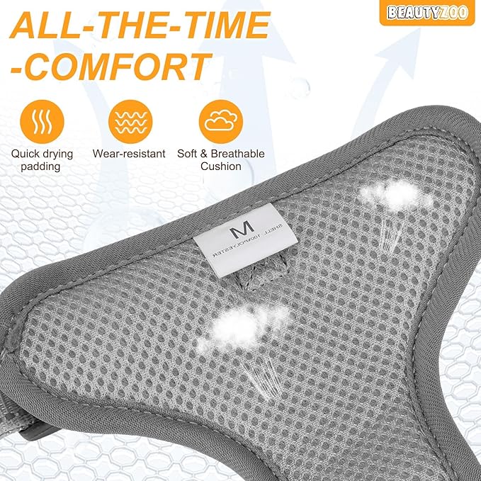 BEAUTYZOO No Pull Dog Harness Large, Adjustable Dog Harness and Leash Set -Easy Wearing with 3 Buckles/Control Handle,No Choke Soft Padded Reflective Pet Vest for Training Walking Hiking,Grey S