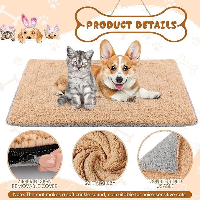 Novabright 3 Pack Self Warming Cat Bed 17x22 Inch Self Heating Dog Mat Reflects Body Heat Extra Warm Thermal Pet Pad Washable Cat Dog Bed for Outdoor Indoor Large Kittens Puppy(Grey/Camel)