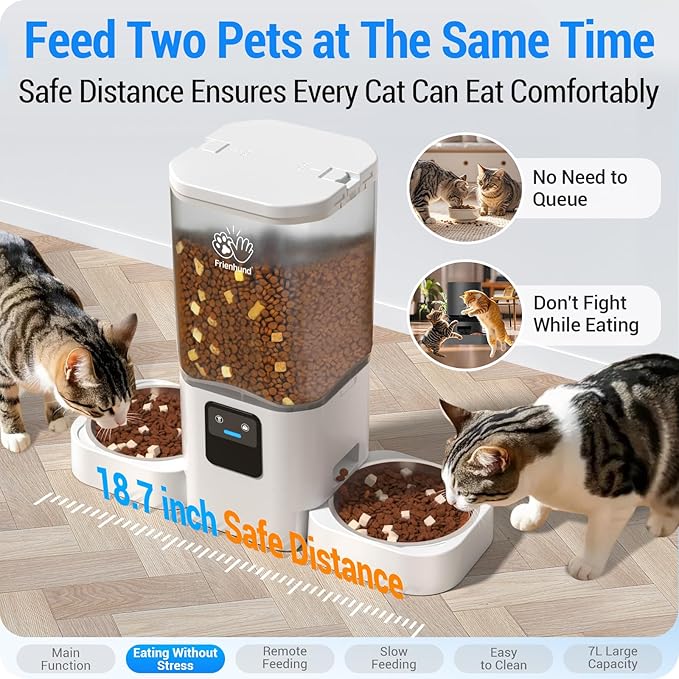 Automatic Cat Feeders 2 Cat with Slow Feed: Dual Automatic Dog Feeder with 5G WiFi, cat Food Dispenser with Alexa for Multiple Pets, Detachable for Easy Clean - 29 Cup（7L Large Capacity）