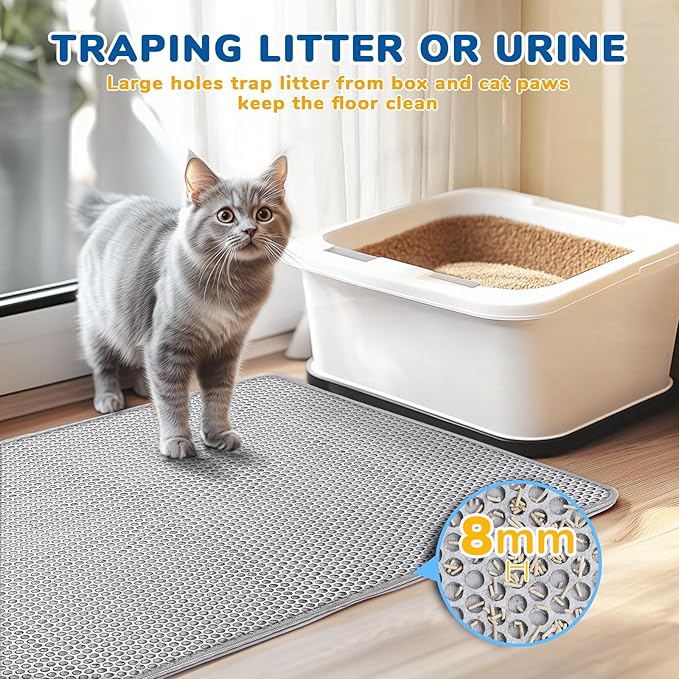 BurgeonNest Cat Litter Mat 30" x 24", Upgraded Felt & Fabric Material Cat Trapping Mat for Fewer Creases, Holds 1-2 Litter Boxes, Urine-Proof, Machine Washable, Non-Slip, Soft on Paws, Grey