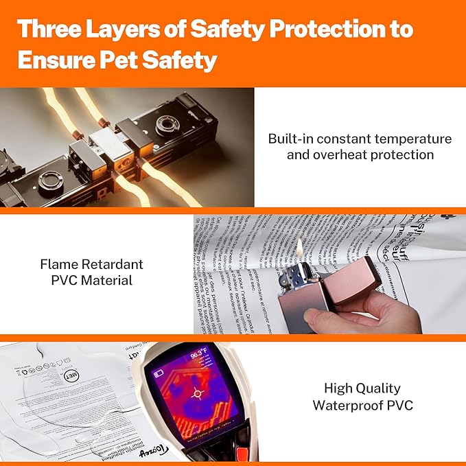 Toozey Outdoor Pet Heating Pad 28x16in, Extremely Waterproof Heated Bed for Dogs and Cats, Thermostatic Control, Chew-Resistant Cord, Soft Electric Blanket with Overheat Protection