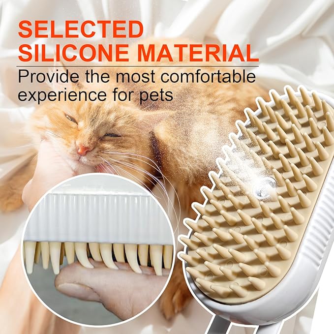 4-in-1 Steam Brush for Dogs & Cats - Pet Grooming Brush with Steam, Deshedding, Bath Spray & Massage, Professional Grooming Tool for Indoor Cats and Long/Short Hair Pets (White)