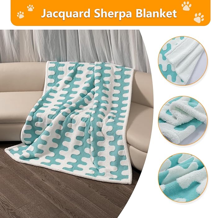 Waterproof Pet Blanket,Dog Bed Covers Couch Sofa Stylish Jacquard Pets Throw Blankets for Puppy Cats Washable Reversible Furniture Protection Covers (Blue Wave,S)