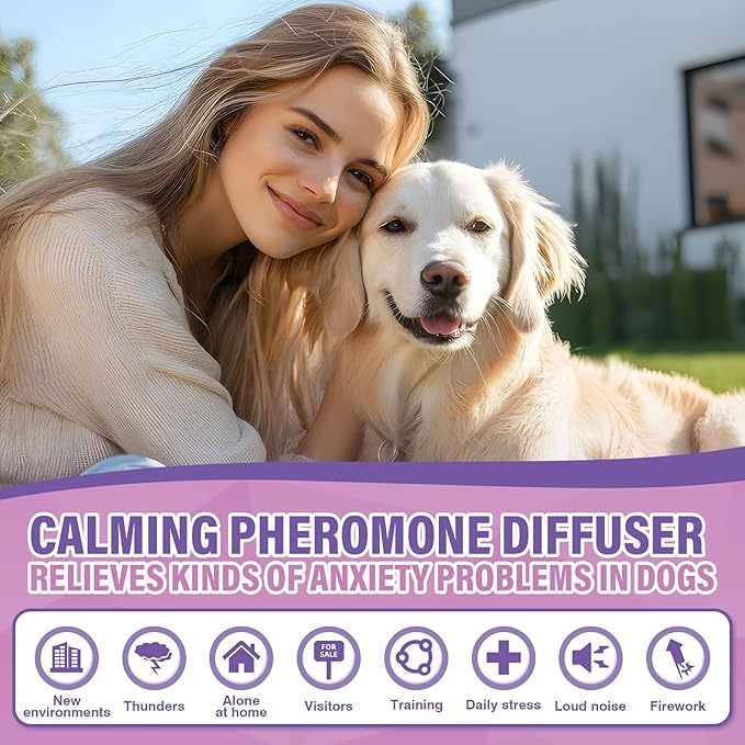 Dog Pheromones Calming Diffuser 3 in 1 Advanced Kit Appeasing Pheromone Diffuser to Calm Pet (1 Plug in+2x48ml Refill) for Anxiety Relieve Relief Reduce Aggression Fighting Stress (Tasteless)