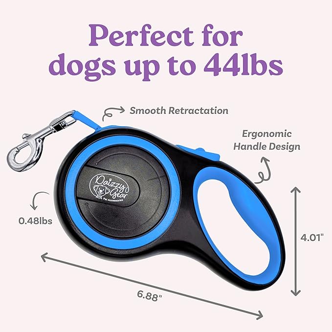 Retractable Dog Leash for Small, Medium & Large Dogs – Heavy-Duty, Tangle-Free, Reflective, 16FT Long, Anti-Slip Soft Handle with One-Hand Brake - 44 LBS /16FT - Small - Blue