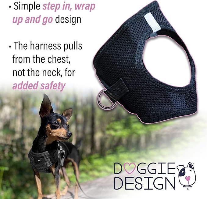 DOGGIE DESIGN Choke Free Reflective Step in Ultra Harness Black American River (Medium)