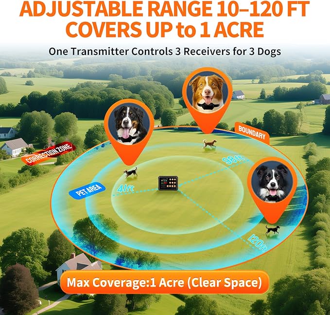 2025 New Model 3-in-1 Wireless Dog Fence System - Radar Dog Fence, Training Collar, No-Go Zones for Large/Medium Dogs | 1-Acre Coverage | Indoor/Outdoor Use | Real-Time Tracking (for 1 Dog)