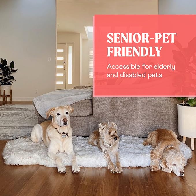 PAW BRANDS PupRug Orthopedic Dog Bed for Large Dogs with Fluffy Soft Faux Fur and Memory Foam for Joint Pain Relief, Machine Washable and Waterproof Couch Bed, White Runner, Large/Extra Large