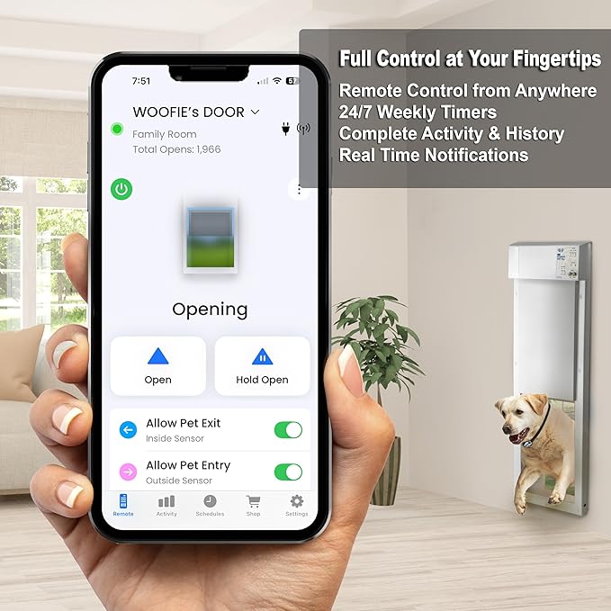 New, Improved Power PET Automatic WiFi Dog Door by High Tech Pet, Operated by Ultrasonic Pet Collar, App Controlled, Air Tight with Secure Auto Dead Bolt Lock and 24-7 Entry & Exit Timers - Large