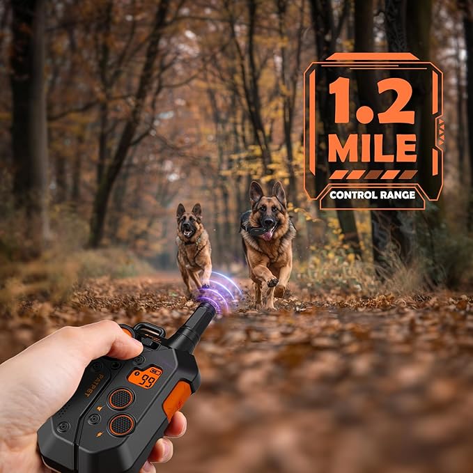 PATPET Dog Training Collar, 1.2 Mile Range 101 Training Levels Dog Shock Collar with Remote Control (15-150 lbs), Waterproof 100% Safe E Collar for Large Dogs (Black with Vivid Orange, 2 receivers)