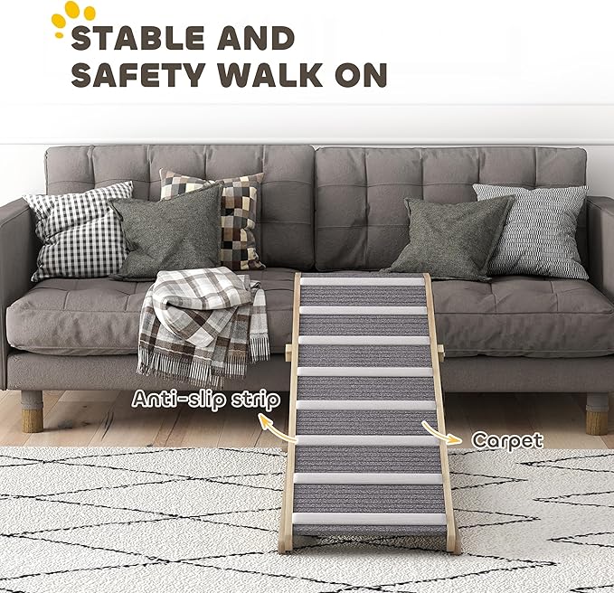 PawHut Dog Ramp for Couch, Foldable Pet Ramp for Small to Large Dog, 4 Adjustable Height from 16" to 23.5", Pet Steps with Non-Slip Carpet for Bed and Sofa
