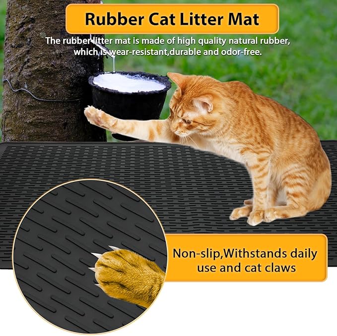 Cat Litter Mat,39x27in Waterproof Litter Mat,Large Rubber Litter Box Mats Easy to Clean,Washable Soft Cat Litter Mats Litter Trapping Mat,Indoor Floor XL Kitty Litter Mats-Black