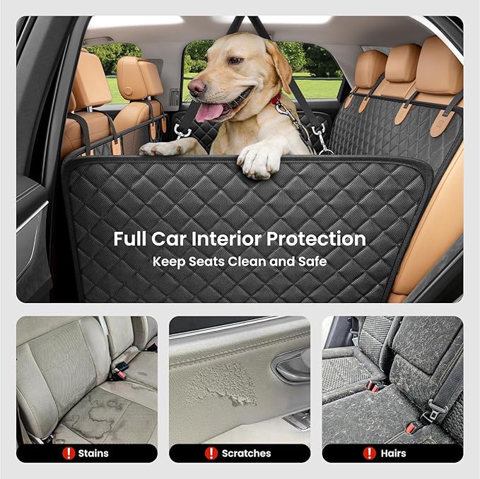 REEVAA Dog Car Seat Cover for Back Seat, Hard Bottom Dog Hammock, Pet Bed Extender for 2-4 Large/Medium Dogs, Ruff Waterproof Seat Protector, Rover Universal L Size for SUV Medium Truck, Black+Orange