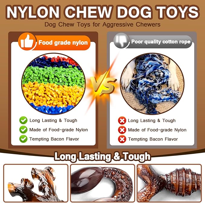 4-Pack Dog Chew Toys for Aggressive Chewers, Long Lasting Heavy Duty Chewing, Boredom and Stimulation for Medium Breeds, Tough Almost Indestructible Dog Bones Teeth Cleaning Toy