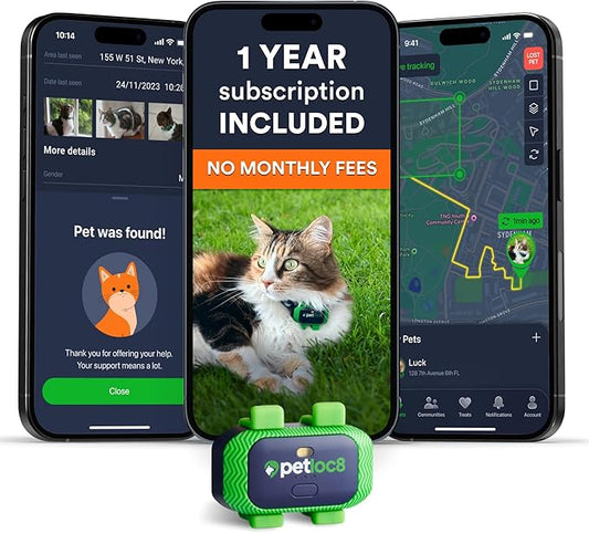 Cat GPS Tracker – Smallest Waterproof Pet Tracking Device with App, Real-Time Location, Smart Alerts & Geo-Fence, Long-Life Battery, Collar-Compatible – iOS & Android (12-Mo Subscription Included)